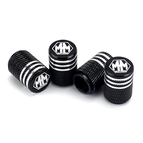 Mayhem Black Laser Engraved Tire Valve Caps - Extra Spare Cap Total 5 Caps