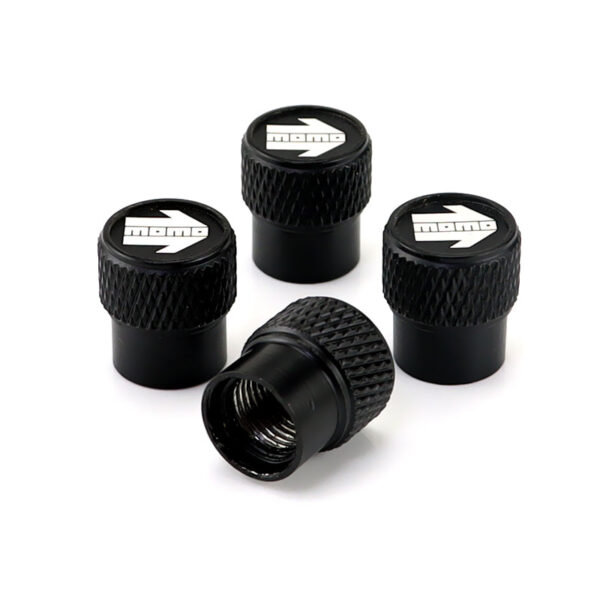 Momo Black Laser Engraved Tire Valve Stem Caps - Total 5 Caps
