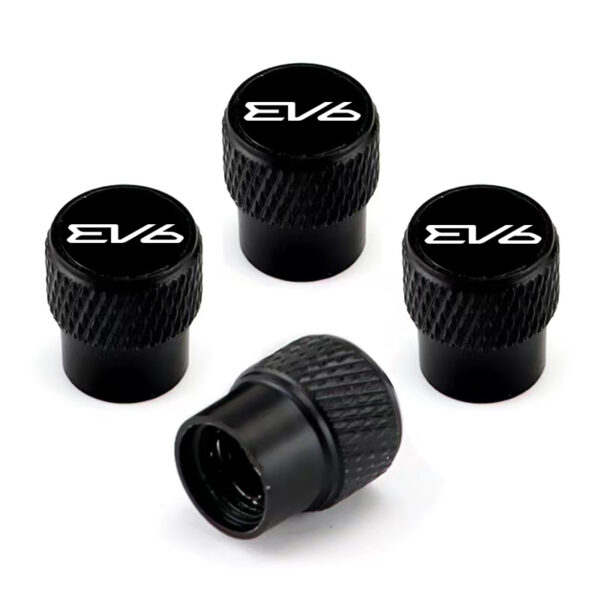 KIA EV6 Black Laser Engraved Tire Valve Stem Caps - Total 5 Caps