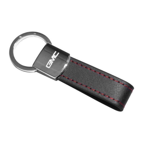 GMC Black Leather Red Stitches Metal Keychain