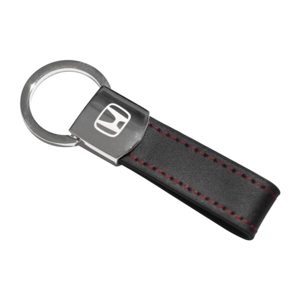 Honda Black Leather Red Stitches Metal Keychain