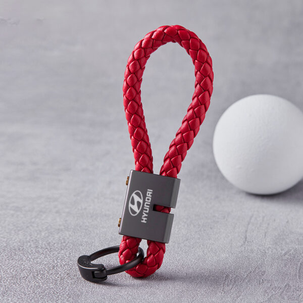 Hyundai Red Braided Leather Stainless Steel Keychain