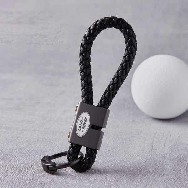 Land Rover Black Braided Leather Stainless Steel Keychain