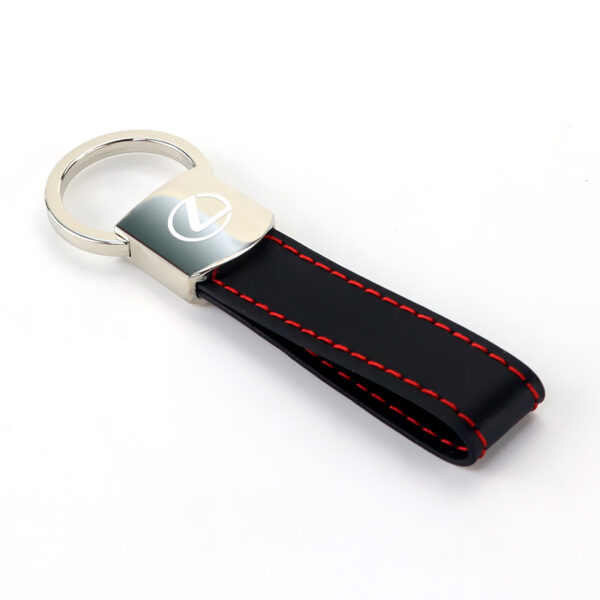 Lexus Black Leather Red Stitches Metal Keychain