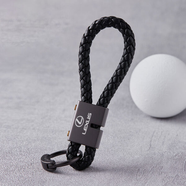 Lexus Black Braided Leather Stainless Steel Keychain