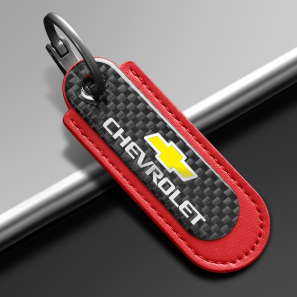 Chevrolet Carbon Fiber With Red Leather Keychain